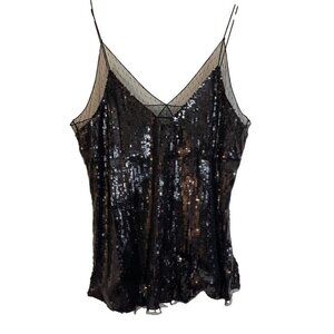 FREE People Sassy Sequins Camisole Lace Tank Top Cami Black Size Medium